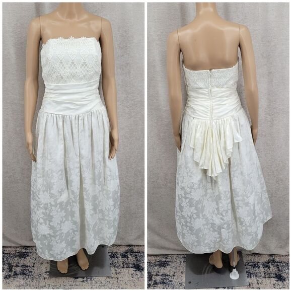 Scott McClintock Vintage 80s White Strapless Dress Lace Accents Wedding - Picture 16 of 16